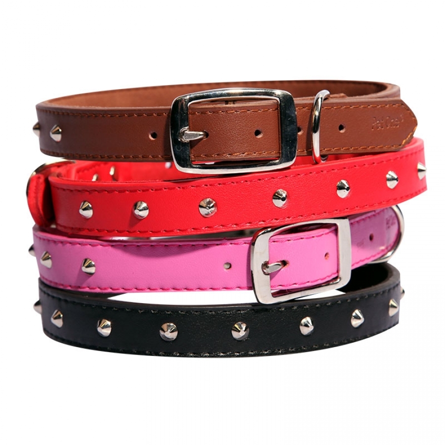 Pet One Single Row Studded Leather Dog Collar Pink