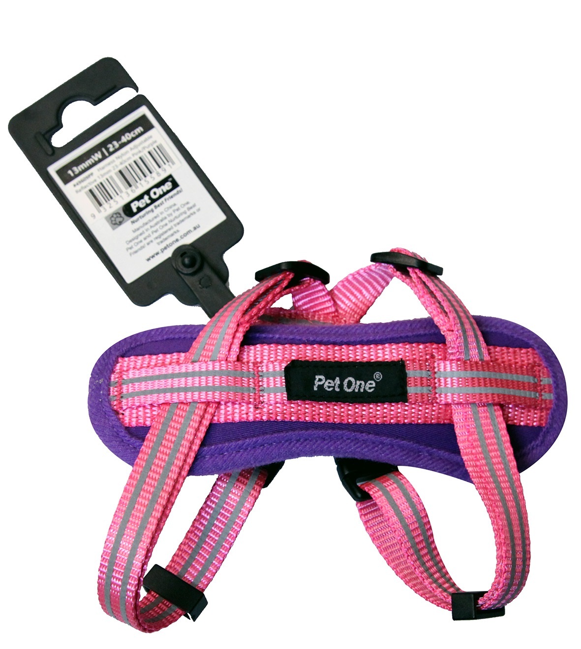 Pet One Reflective Padded Dog Harness 2340cm x 13mm Purple/Pink
