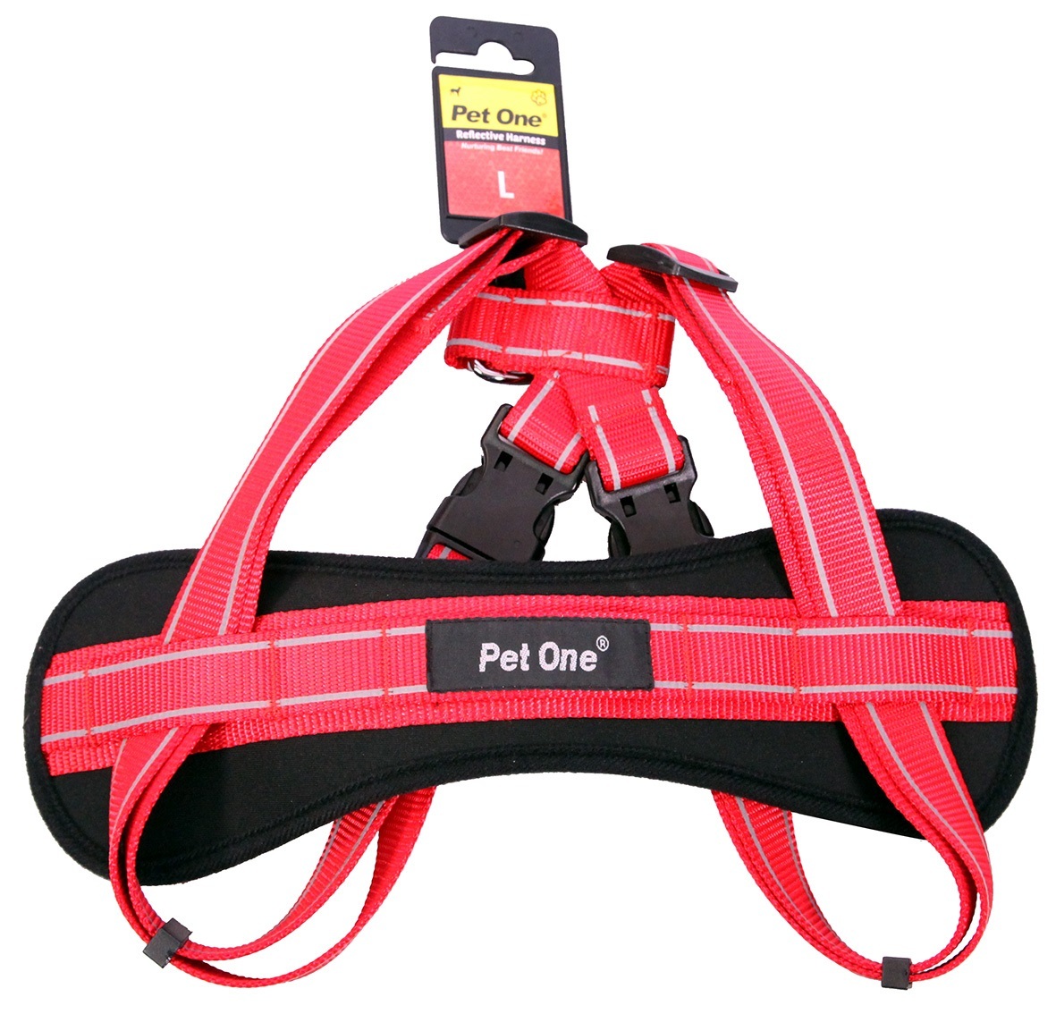 Pet One Reflective Padded Dog Harness 5084cm x 25mm Red/Black