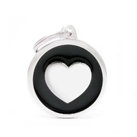 My Family Pet Tag Classic Heart - Black - Large (3.9cm x 3.1cm)