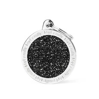 My Family Pet Tag Shine Circle - Big - Black (3.9cm x 3.1cm)