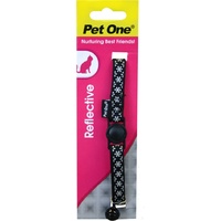 Pet One Nylon Reflective Snow Cat Collar - 15-22.5cm x 10mm - Black