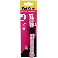 Pet One Breakaway Clip Imitn Diamond Cat Collar - 30cm x 12mm - Pink