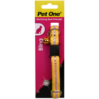 Pet One Breakaway Clip Imitn Diamond Cat Collar - 30cm x 12mm - Yellow