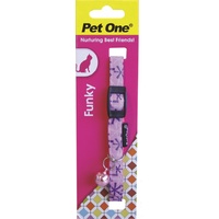 Pet One Nylon Woven Elastic Pattern Cat Collar - 30cm x 12mm - Purple/Pink