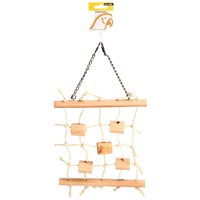 Avi One Hanging Sisal Ladder with Natural Wood Parrot Toy - 23cm x 30cm