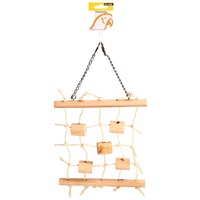 Avi One Hanging Sisal Ladder with Natural Wood Parrot Toy - 23cm x 30cm