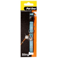 Pet One Breakaway Clip Bling Sparkle Cat Collar - 30cm x 10mm - Blue