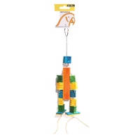 Avi One Bird Toy Leather Rope Coloured Wood Block - 46cm