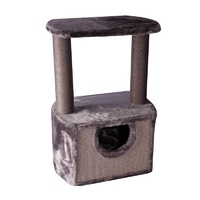 Pet One Cat Scratching Tree Double Post with Platform & Hide - 50cm W x 36cm D x 72cm H (Grey)