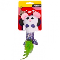 Pet One Plush Mermouse with Feathers Cat Toy - 14cm