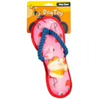 Pet One Interactive Squeaky Flamingo Thong with Rope Dog Toy - 28cm