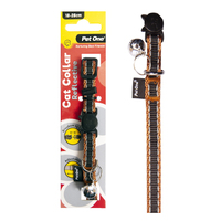 Pet One Nylon Cat Collar - Reflective - Black/Brown (10mm x 18-28cm)