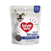 Love 'em Beef Straps Dog Treats - 150g