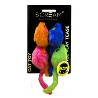 Scream Multi-Coloured Mice Cat Toys - 4 Pack