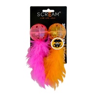 Scream Lattice Ball with Feather Cat Toy - 2 Pack - Orange & Pink