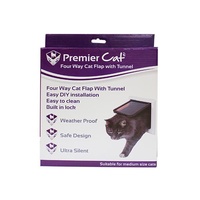 Premier Pet Cat Door with Flap 4 Way Lock with Tunnel - Medium Cats (24cm x 24cm)