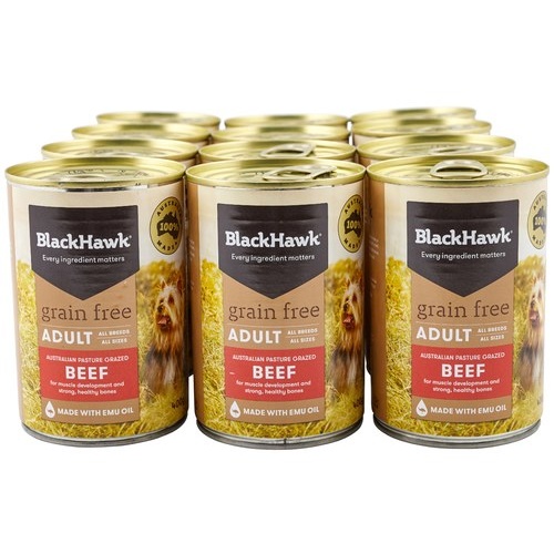 Black Hawk Grain Free Adult Dog Can - Beef - 12 x 400g (Tray)
