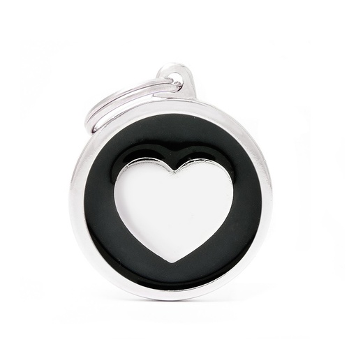 My Family Pet Tag Classic Heart - Black - Large (3.9cm x 3.1cm)