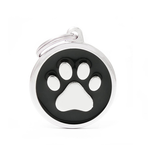 My Family Pet Tag Classic Paw - Black - Large (3.9cm x 3.1cm)