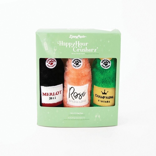 Zippy Paws Happy Hour Crusherz Wine Dog Toys - 3 Pack
