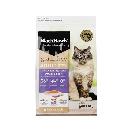 Black Hawk Grain Free Feline Adult Cat - Duck & Fish - 2.5kg