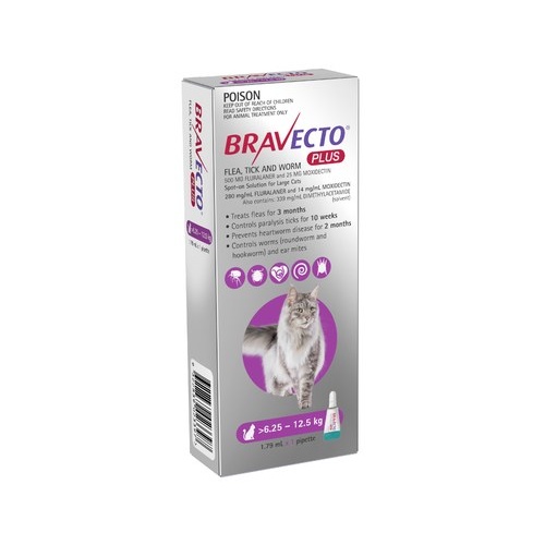 Bravecto PLUS SPOTON for Cats 6.2512.5kg Purple (3 Months)