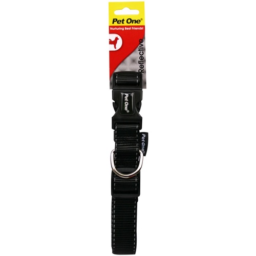 Pet One Reflective Adjustable Nylon Dog Collar - 17-26cm (10mm) - Black