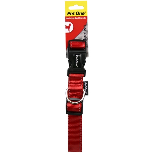 Pet One Reflective Adjustable Nylon Dog Collar - 24-37cm (15mm) - Red