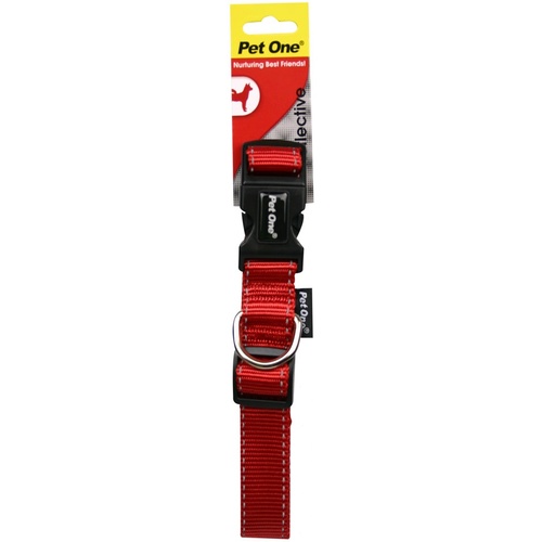 Pet One Reflective Adjustable Nylon Dog Collar - 40-65cm (25mm) - Red