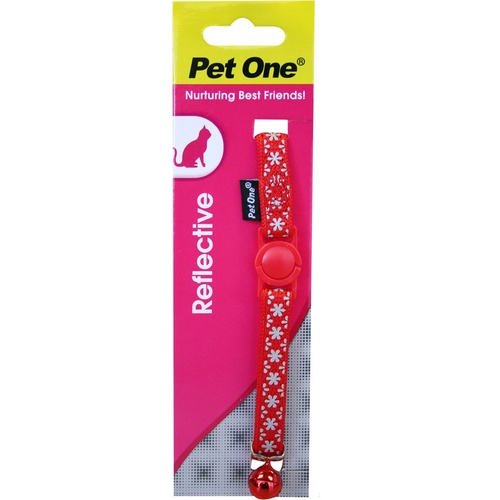Pet One Nylon Reflective Snow Cat Collar - 15-22.5cm x 10mm - Red