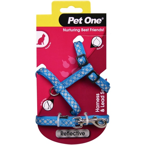 Pet One Reflective Cat Harness & Lead Set - Blue
