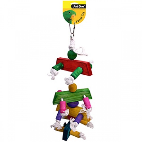 Avi One Parrot Toy with Coloured Wood, Rope & Cyclone Bell - 43cm - Large