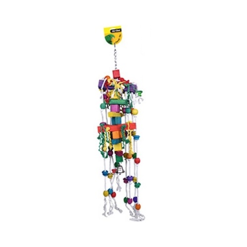 Avi One Parrot Toy with Coloured Wood, Rope, Solid Block, Beads & Bell - 108cm - Large/Jumbo