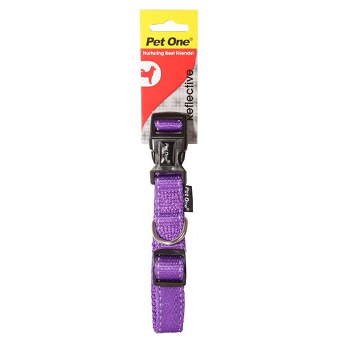 Pet One Reflective Adjustable Nylon Dog Collar - 17-26cm (10mm) - Purple