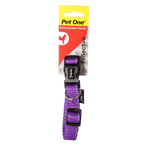 Pet One Reflective Adjustable Nylon Dog Collar - 24-37cm (15mm) - Purple