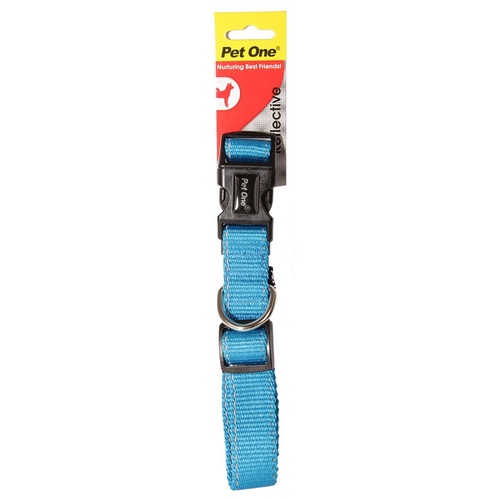 Pet One Reflective Adjustable Nylon Dog Collar - 35-50cm (20mm) - Aqua