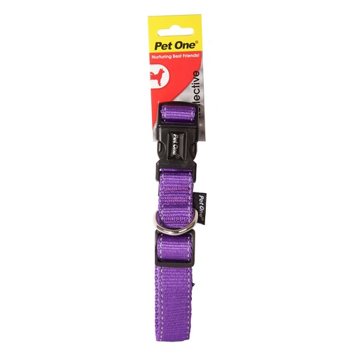 Pet One Reflective Adjustable Nylon Dog Collar - 40-65cm (25mm) - Purple