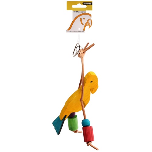 Avi One Wooden Bird with Leather Parrot Toy - 18cm x 22cm