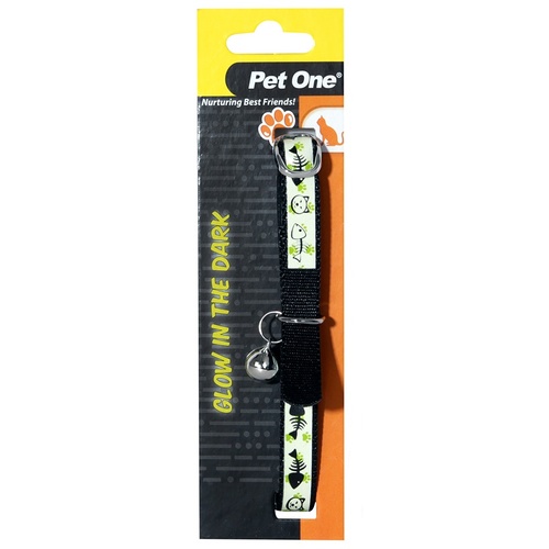 Pet One Nylon Glow In The Dark Cat Collar - 15-22.5cm x 10mm - Black