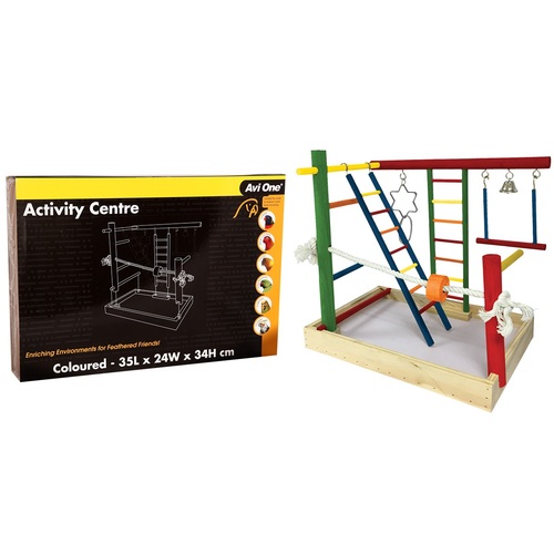 Avi One Bird Toy Activity Centre Coloured Wood - 35x24x34cm