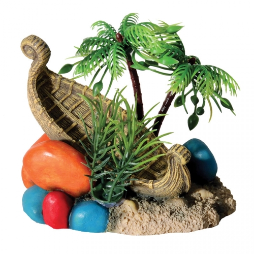 Aqua One Hermit Crab Ship Wreck with Palm Tree - 11x9.5x9.5cm