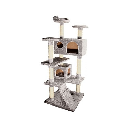 Pet One Cat Scratching Tree - 4 Tier / 2 Cubby - 50x50x130cm (Grey)
