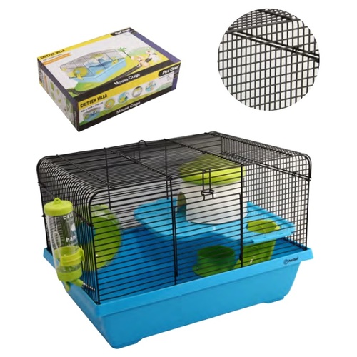 Pet One Critter Villa Mouse Wire Cage - 42L X 31W X 27cm H - Blue/Green