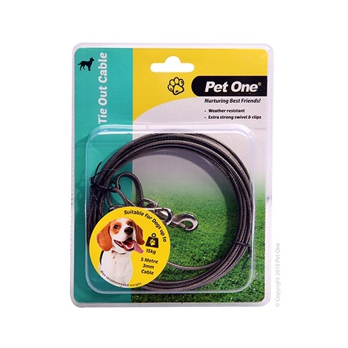 Pet One Tie Out Cable - 5 Meters - Dogs Up To 15kg