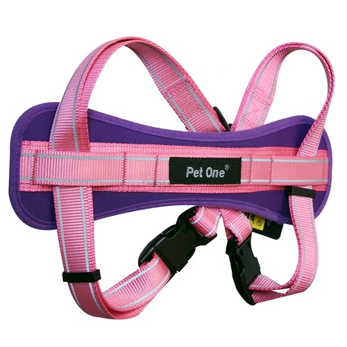 Pet One Reflective Padded Dog Harness - 50-84cm x 25mm - Purple/Pink
