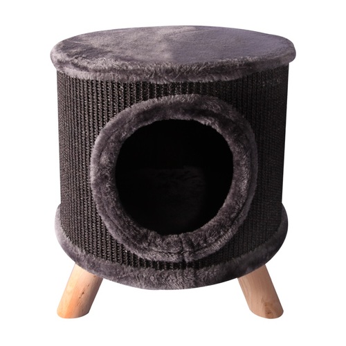 Pet One Cat Scratching Tree Hide with Feet - 36cm Diameter x 41cm H (Black)