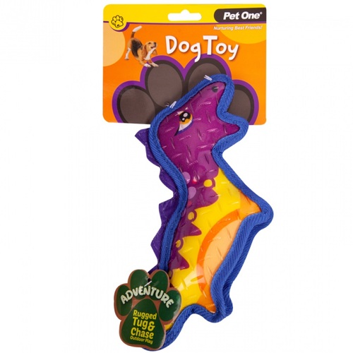 Pet One Adventure Squeaky Dinosaur Dog Toy - 27cm - Colourful