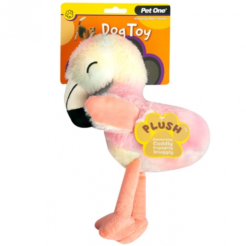 Pet One Plush Squeaky Rainbow Flamingo Dog Toy - 31cm