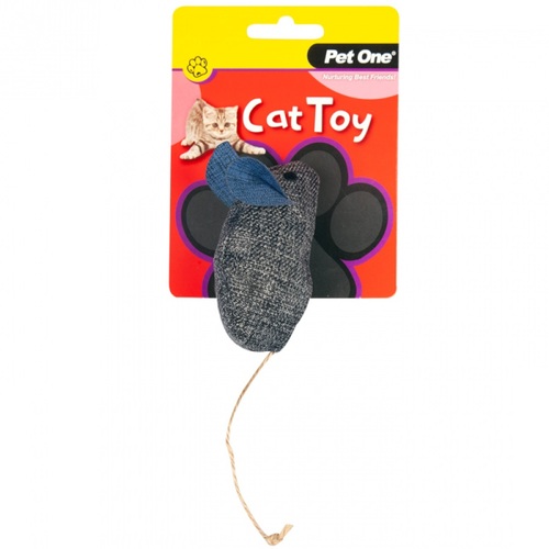 Pet One Grey & Blue Mouse Cat Toy - 14.5cm